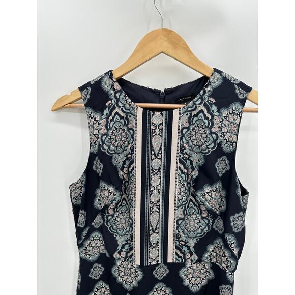Ann Taylor Medallion Print Sleeveless Blue Cream Shift Dress Women's Size 4 - Picture 6 of 10